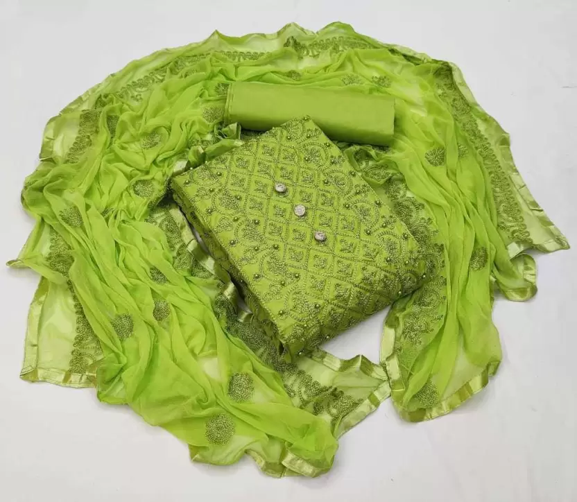 R3JlZW4gQ290dG9uIEJsZW5kIFNhbHdhciBTdWl0IE1hdGVyaWFsIEVtYnJvaWRlcmVk