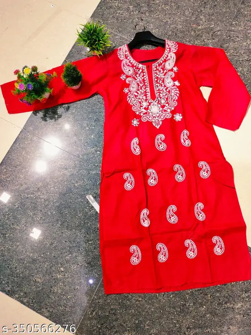 LUCKNOWI CHIKANKARI PURE AND PREMIUM COTTON EMBROIDERED MIRROR KURTI