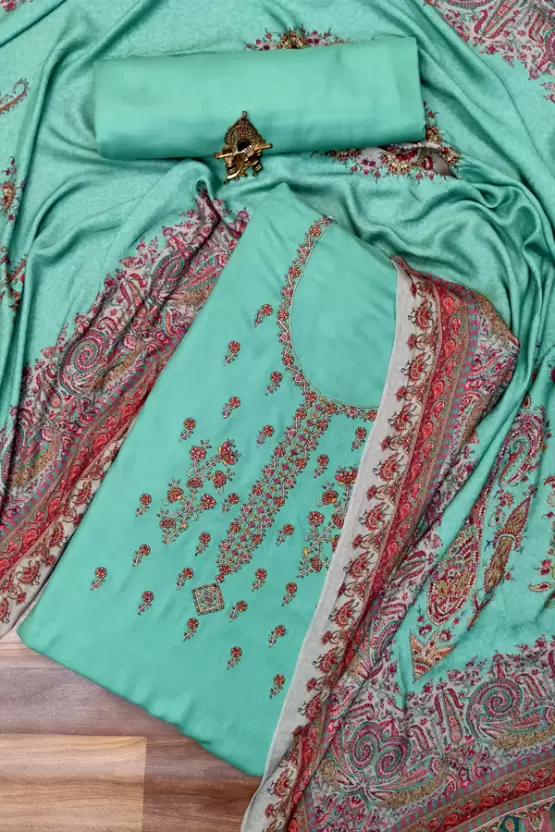 Unstitched Wool Salwar Suit Material Embroidered