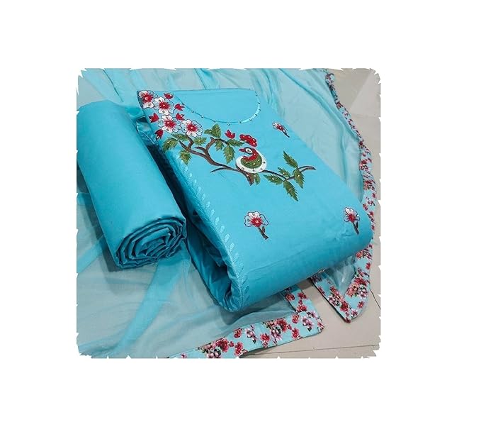 Cotton Blend Salwar Suit Material Embroidered
